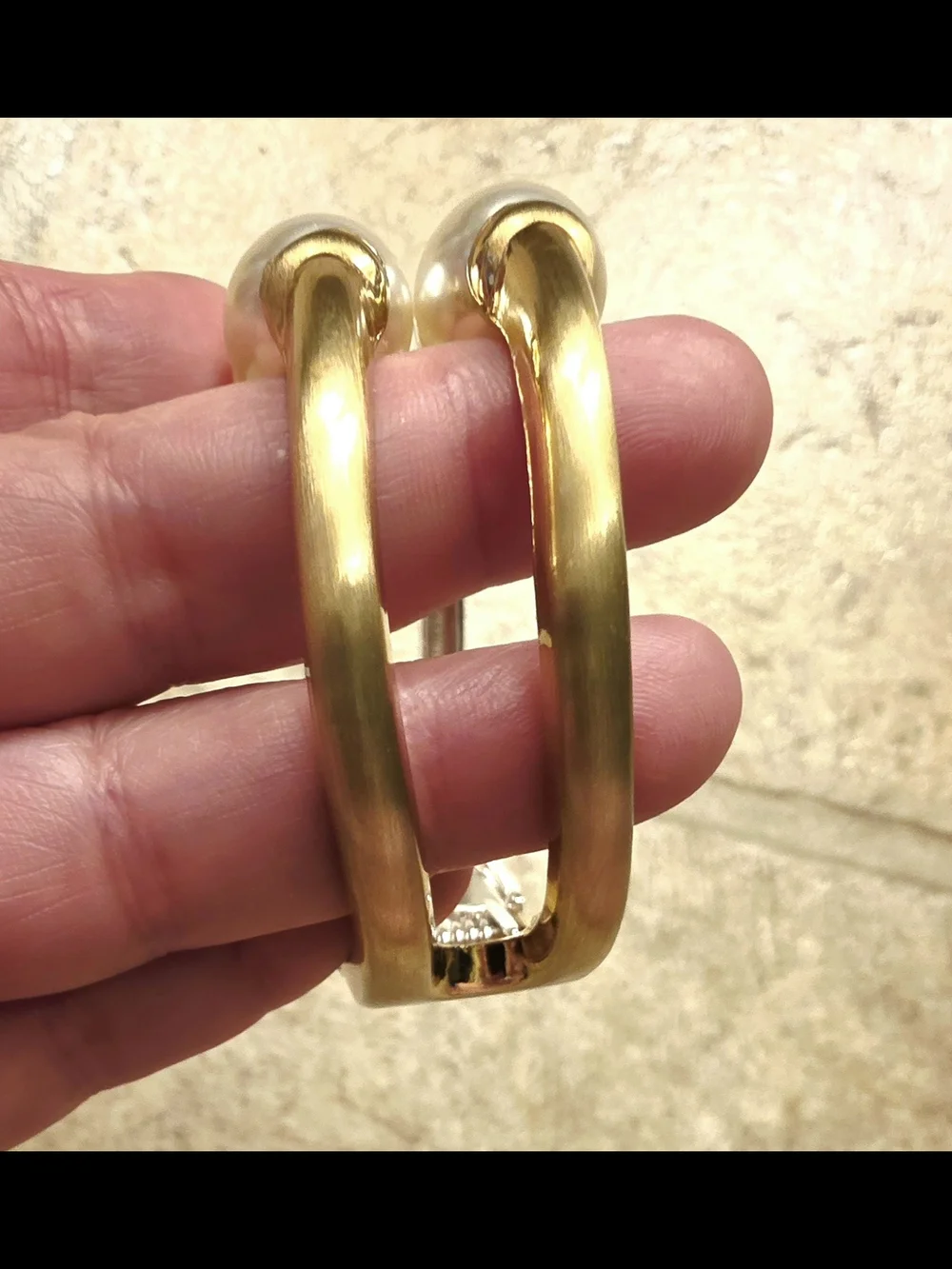 Elegant Pearl-Top Open Cuff Bracelet 2 Tone